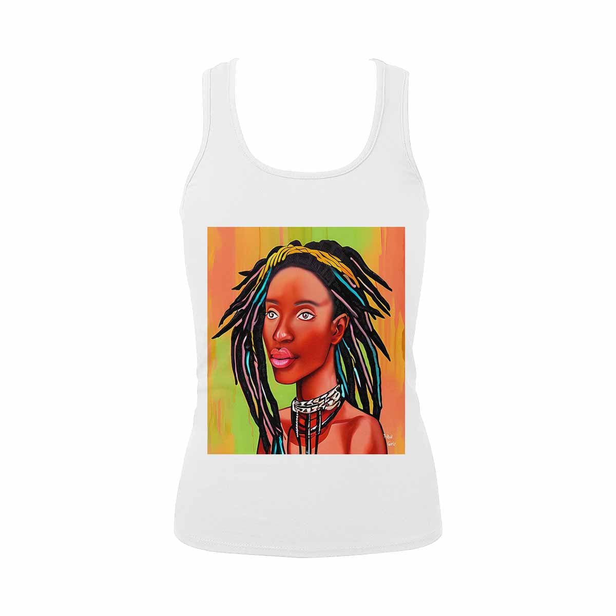 Dreads & Braids, WHITE tank top, cotton, african tribal, full image Fulangiara 13