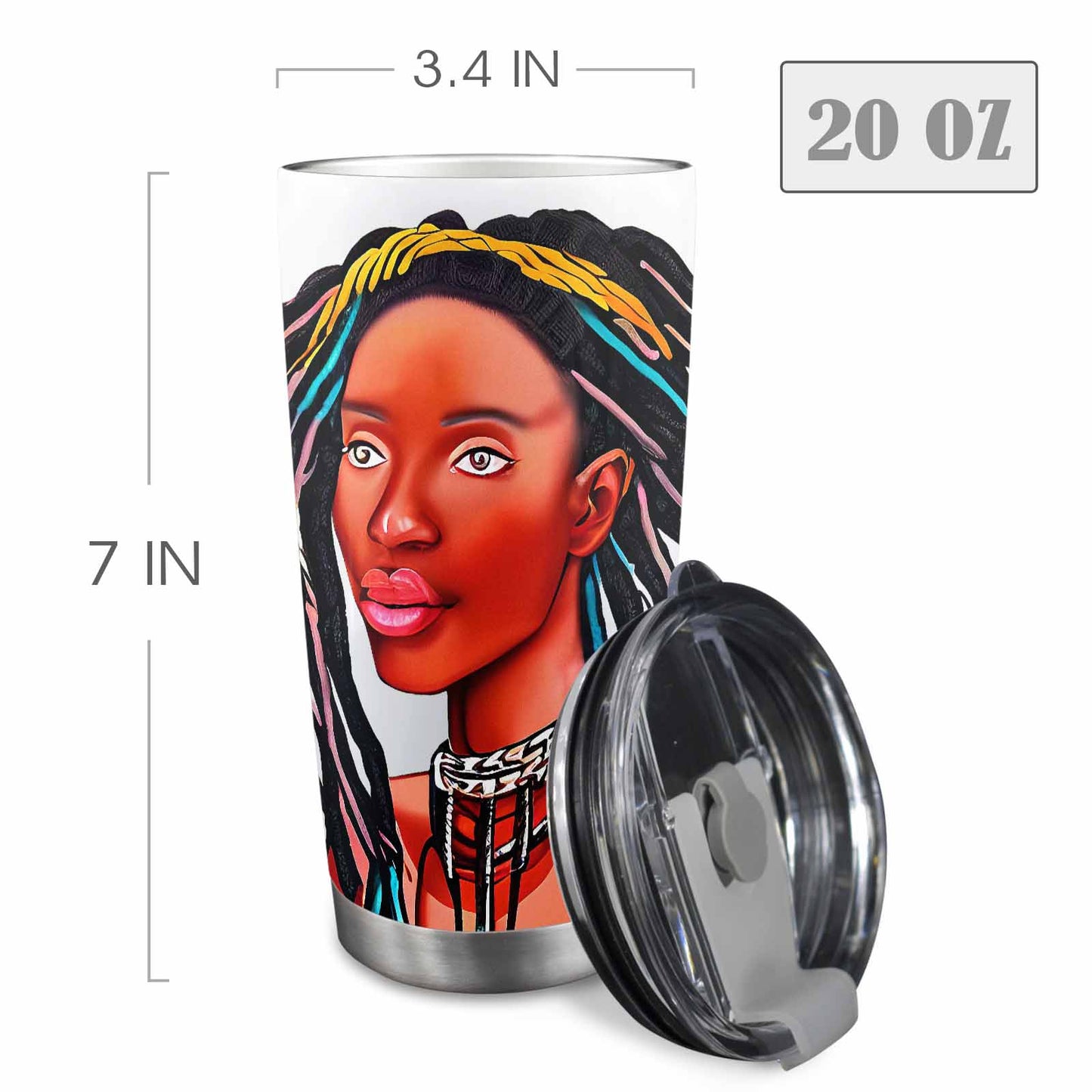 Dreads & Braids, Transparent Tumbler, mug, african tribal, outline BL, Fulangiara 13