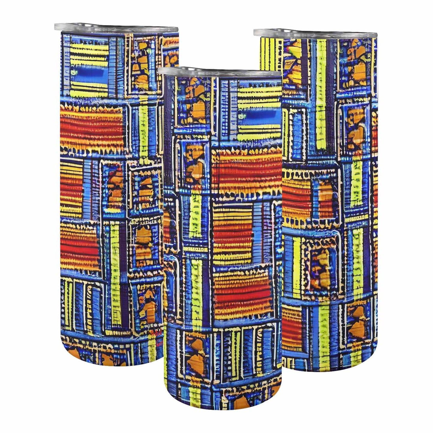 African Art, tall stainless steel insulated tumbler, travel mug, design 09