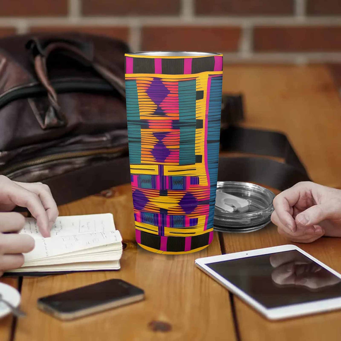 African Art, stainless steel insulated tumbler, travel mug, design 42