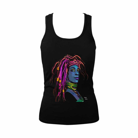 Dreads & Braids, BLACK tank top, cotton, african tribal, outline WL, Fulangiara 10