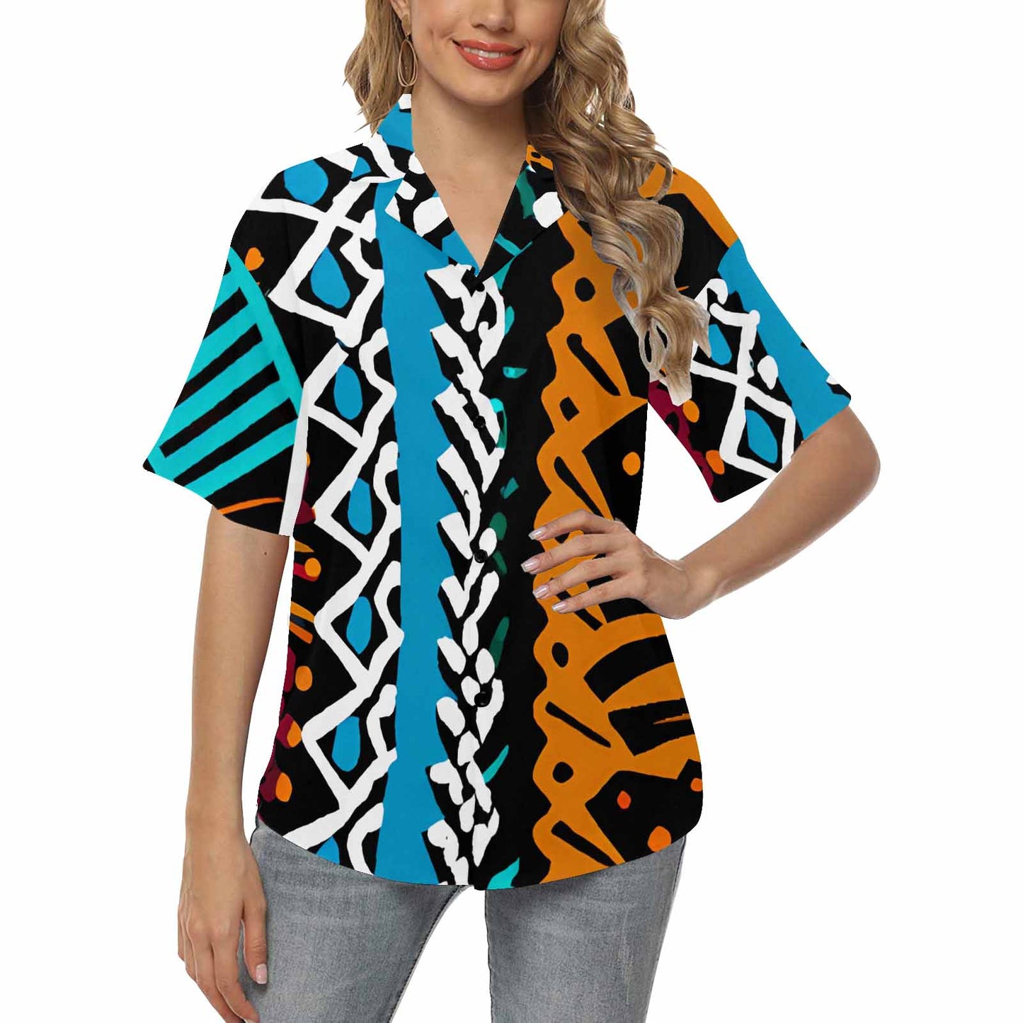 African Art, womens Hawaiian shirt, design 36