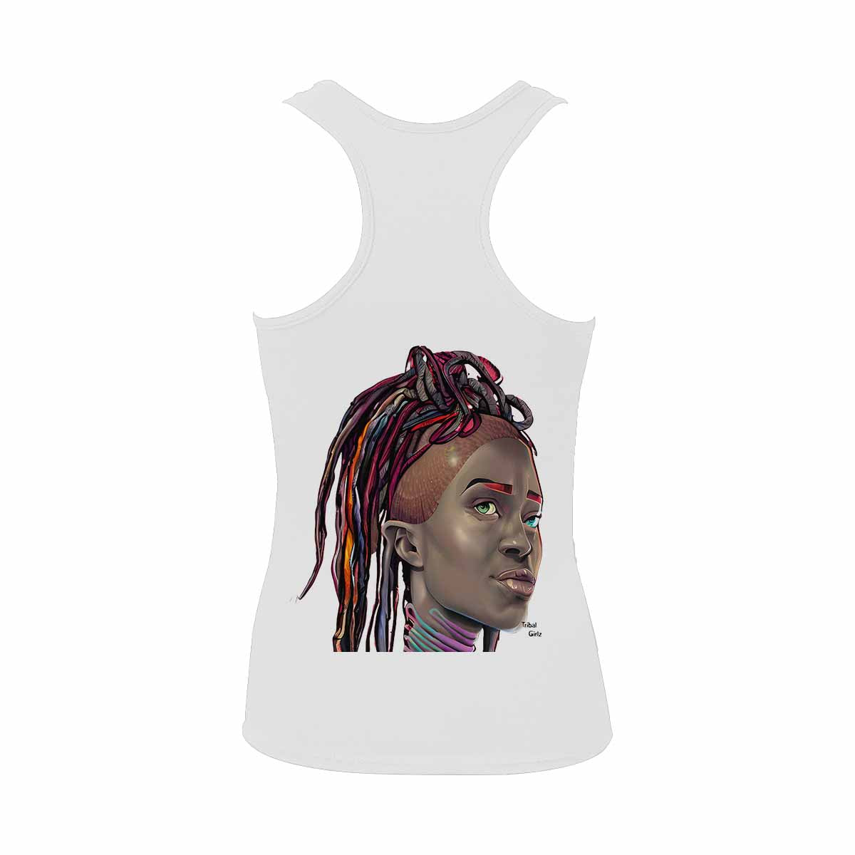 Dreads & Braids, WHITE tank top, cotton, african tribal, outline BL, Fulangiara 40