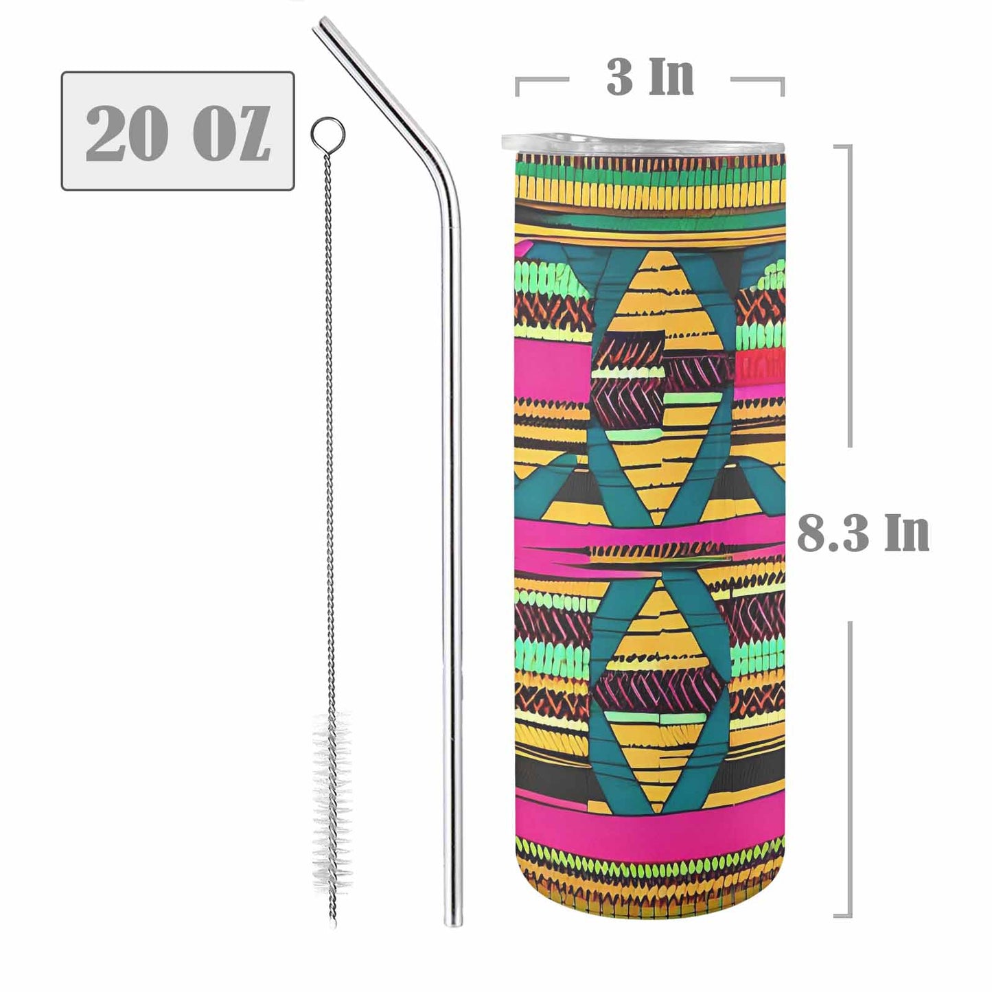 African Art, tall stainless steel insulated tumbler, travel mug, design 24