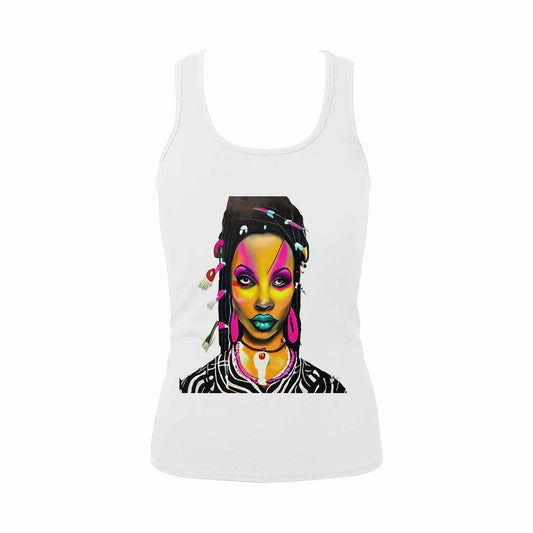 Dreads & Braids, WHITE tank top, cotton, african tribal, outline BL, Fulangiara 33