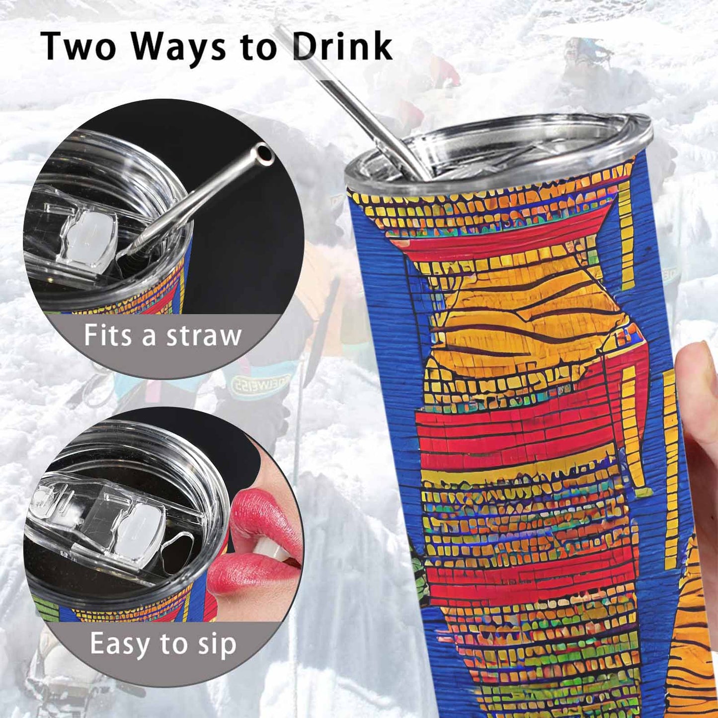 African Art, tall stainless steel insulated tumbler, travel mug, design 25