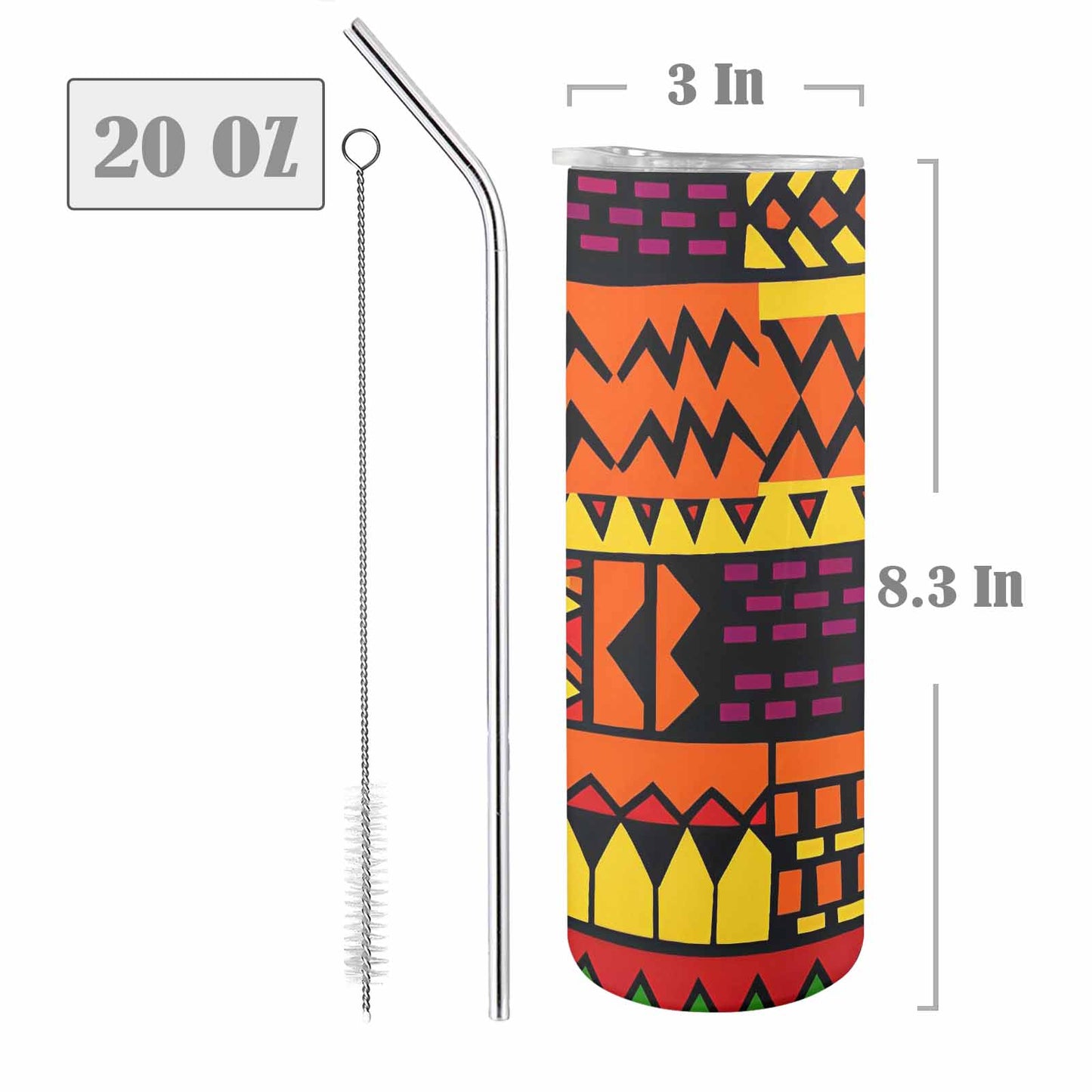 African Art, tall stainless steel insulated tumbler, travel mug, design 38