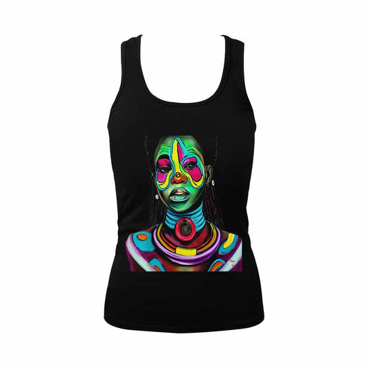 Dreads & Braids, BLACK tank top, cotton, african tribal, outline MCL, Fulangiara 17