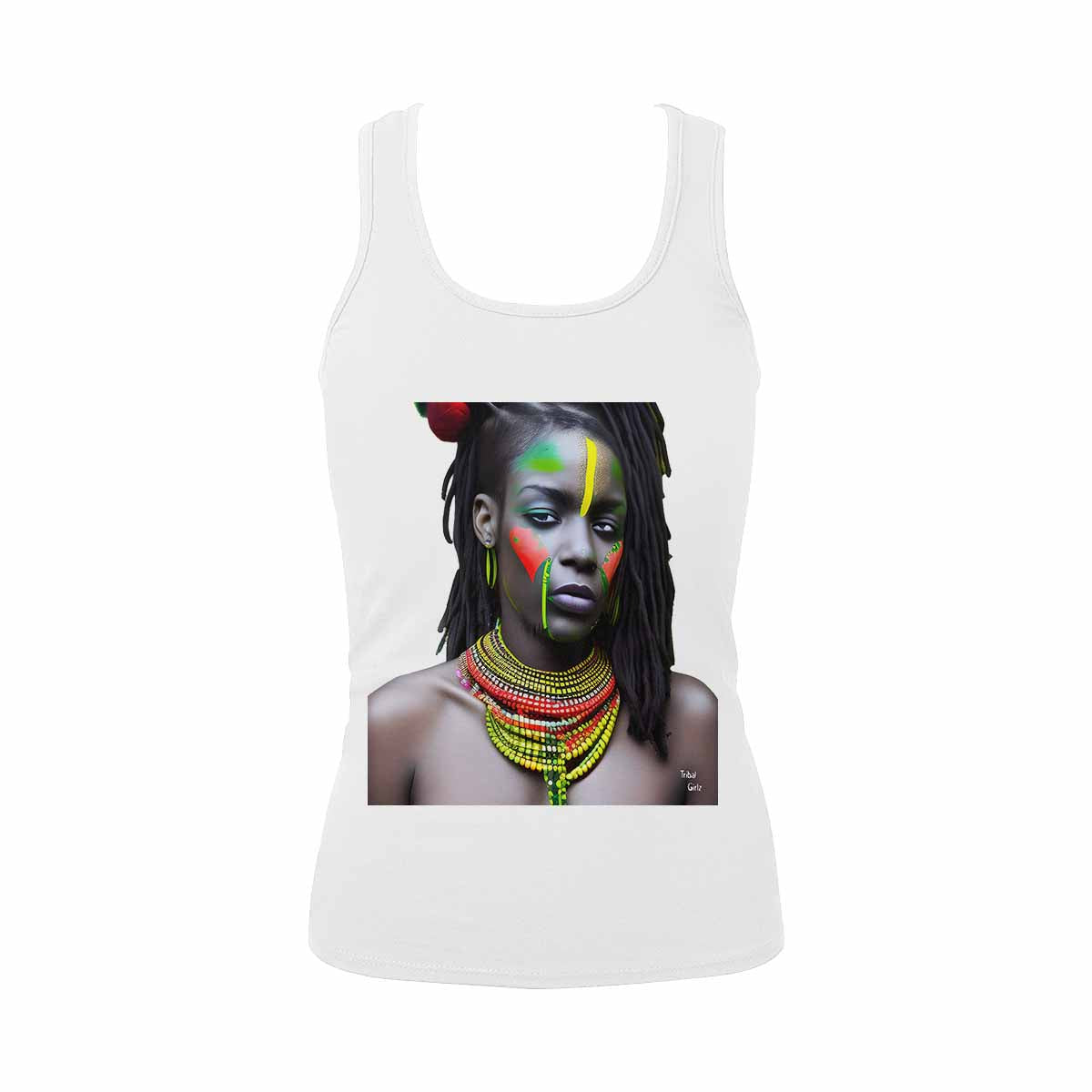 Dreads & Braids, WHITE tank top, cotton, african tribal, outline MCL, Fulangiara 42