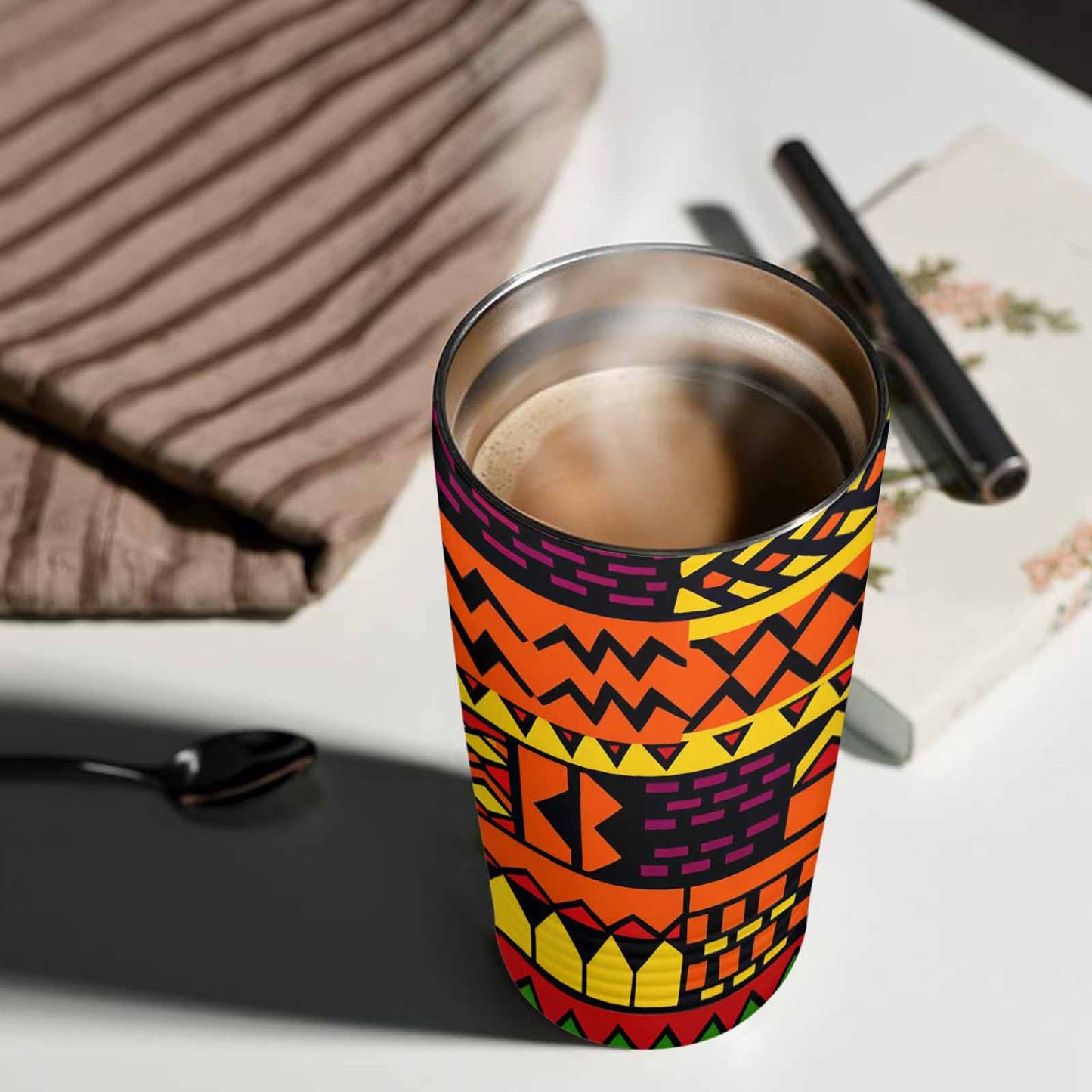 African Art, stainless steel insulated tumbler, travel mug, design 38