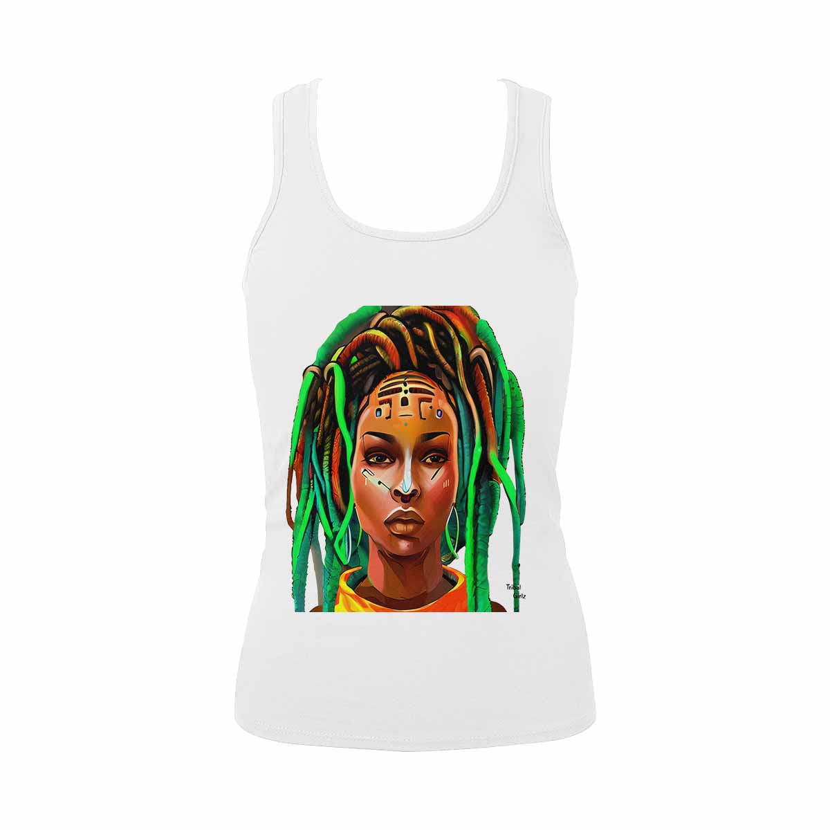 Dreads & Braids, WHITE tank top, cotton, african tribal, outline BL, Fulangiara 48