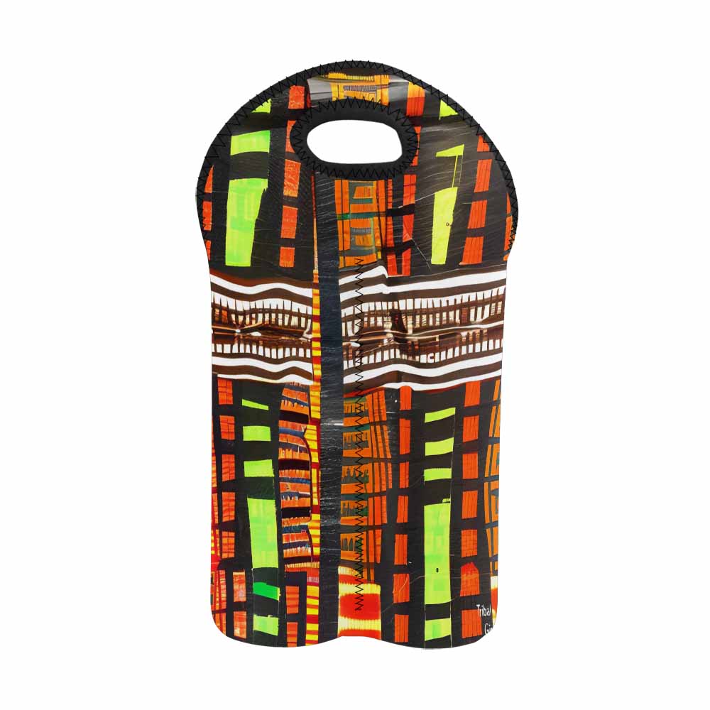 African Art, chic 2 bottle wine bag, design 13