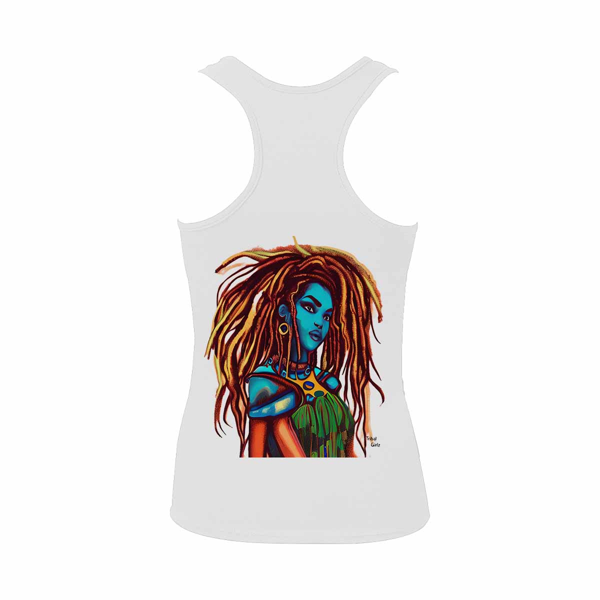 Dreads & Braids, WHITE tank top, cotton, african tribal, outline BL, Fulangiara 30