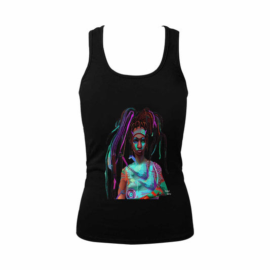 Dreads & Braids, BLACK tank top, cotton, african tribal, outline WL, Fulangiara 32