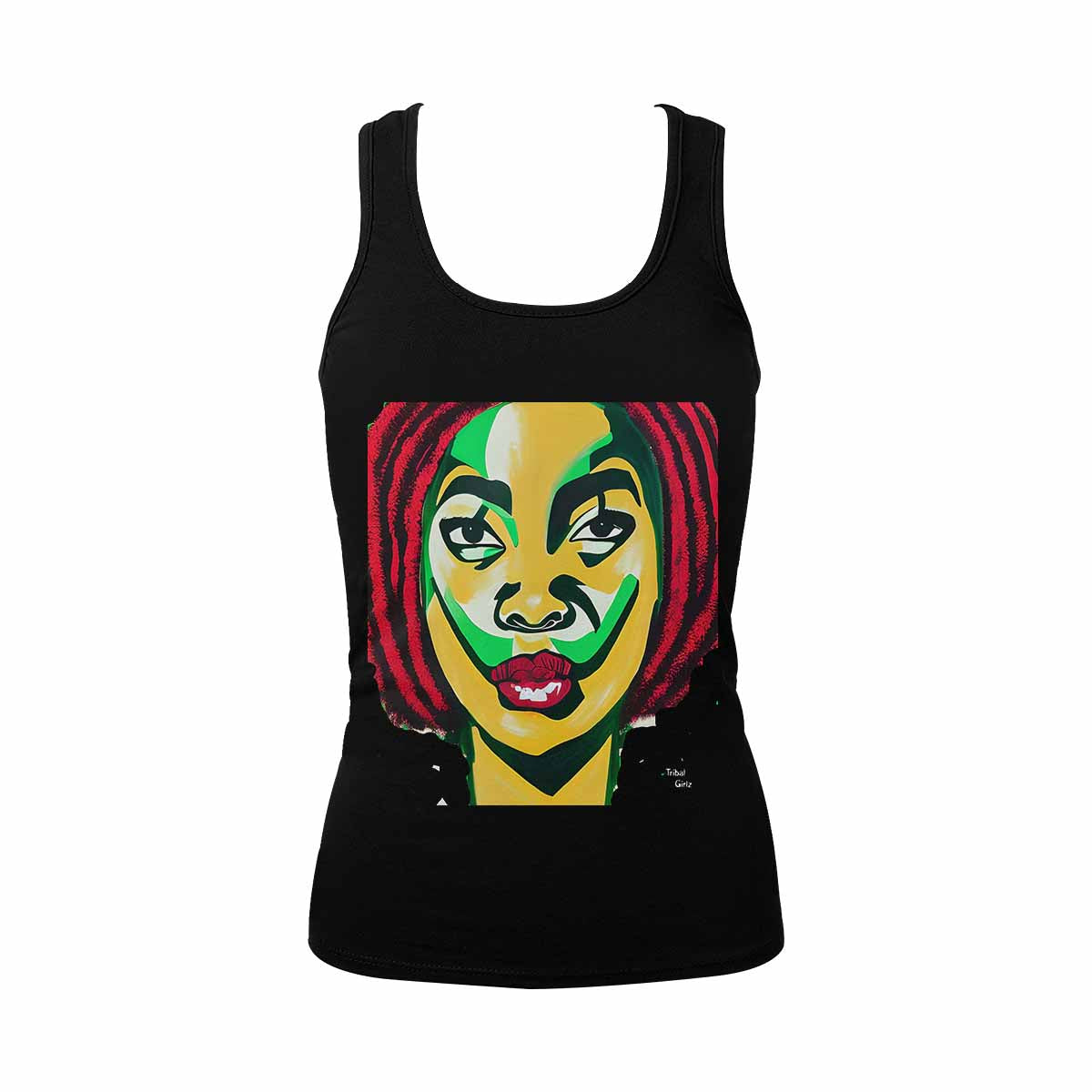 Dreads & Braids, BLACK tank top, cotton, african tribal, outline WL, Fulangiara 50