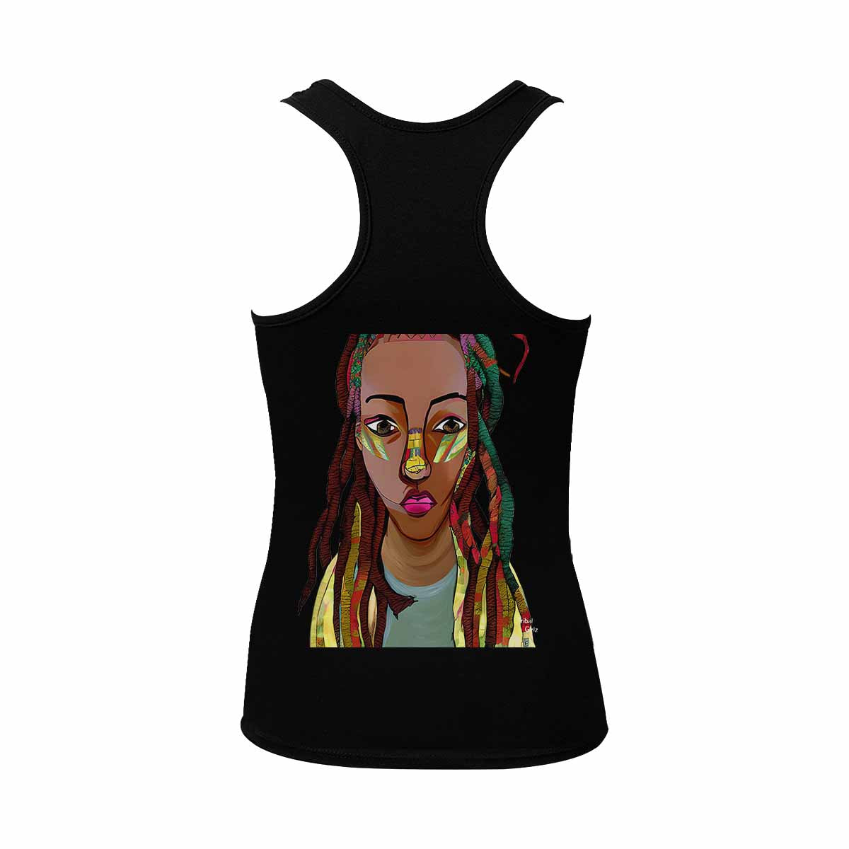 Dreads & Braids, BLACK tank top, cotton, african tribal, outline WL, Fulangiara 26