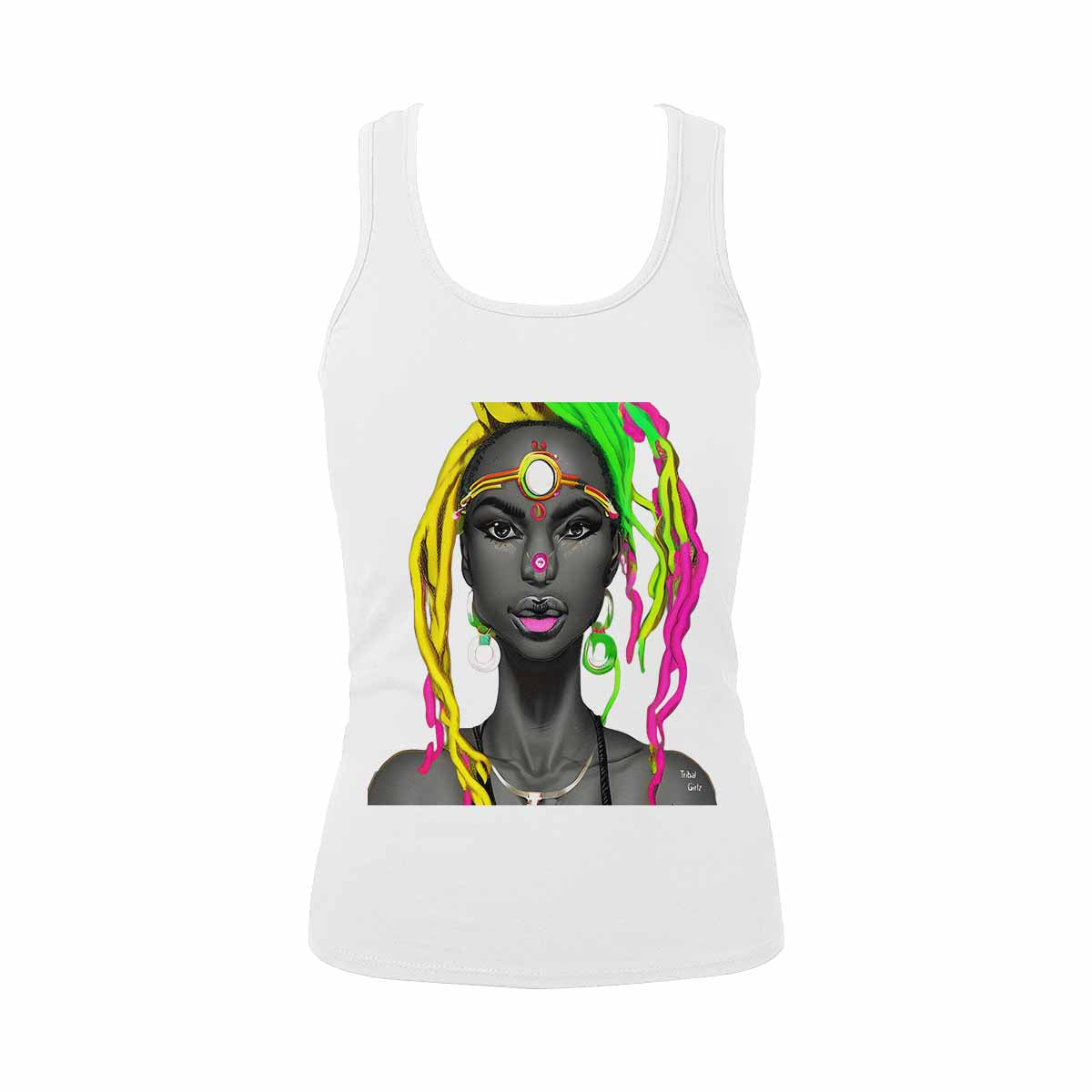 Dreads & Braids, WHITE tank top, cotton, african tribal, outline MCL, Fulangiara 6