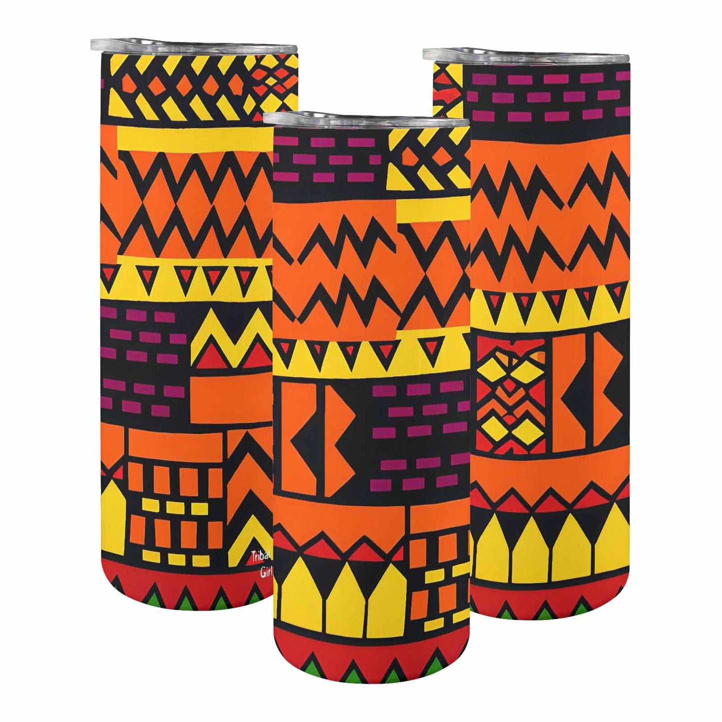 African Art, tall stainless steel insulated tumbler, travel mug, design 38