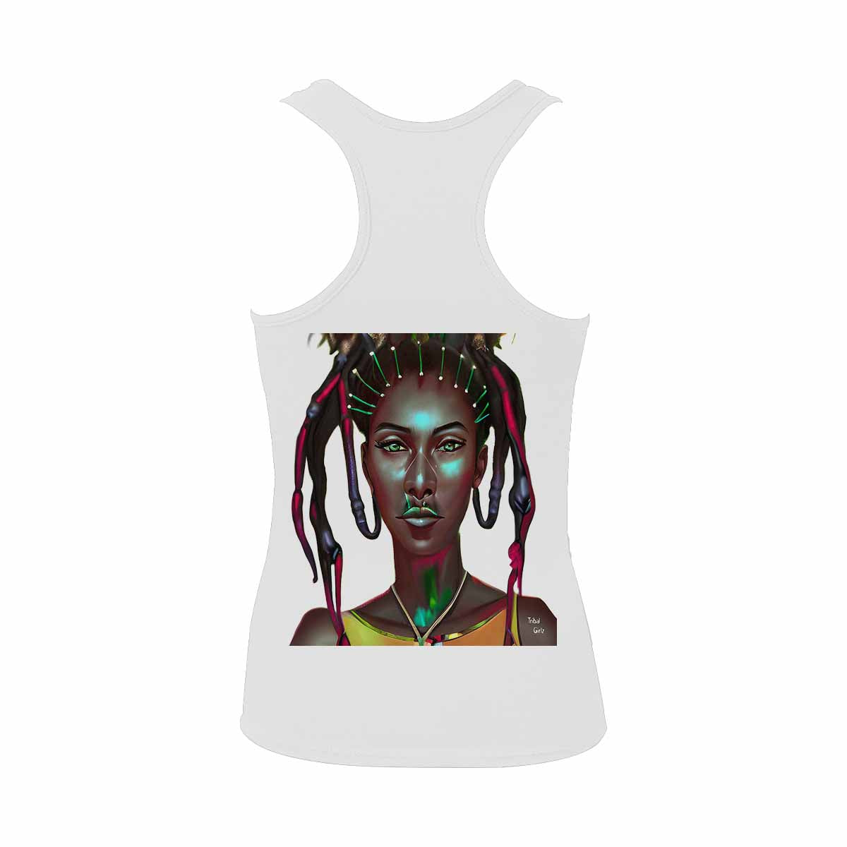 Dreads & Braids, WHITE tank top, cotton, african tribal, outline MCL, Fulangiara 31