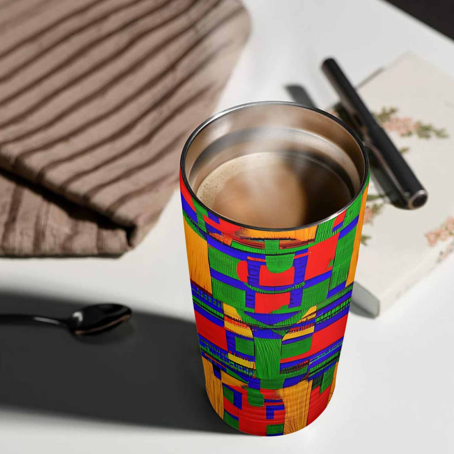 African Art, stainless steel insulated tumbler, travel mug, design 45