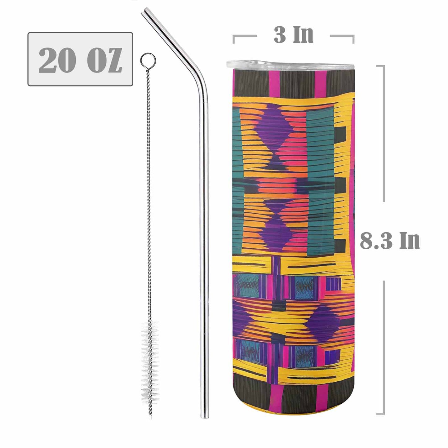 African Art, tall stainless steel insulated tumbler, travel mug, design 42