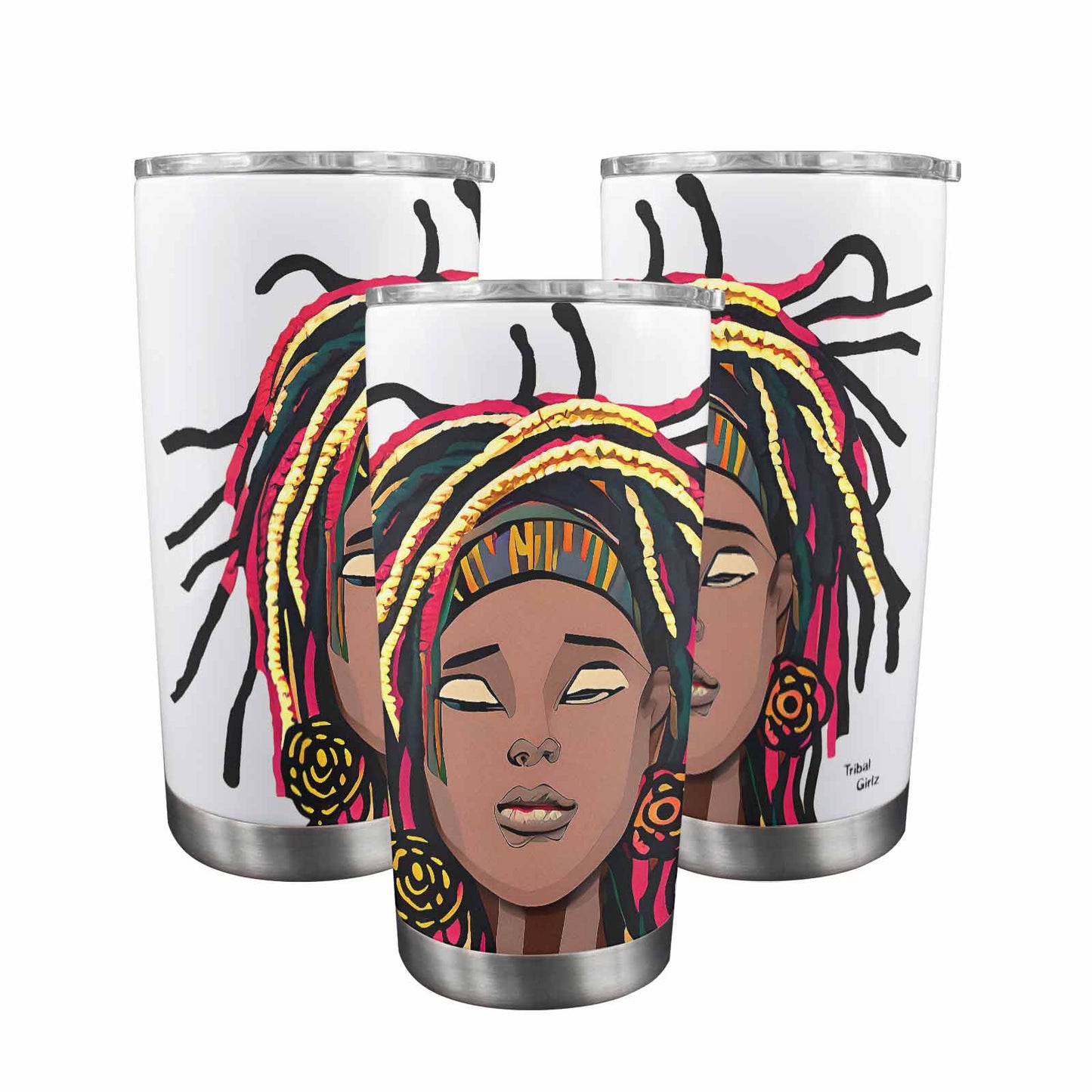 Dreads & Braids, Transparent Tumbler, mug, african tribal, outline BL, Fulangiara 20