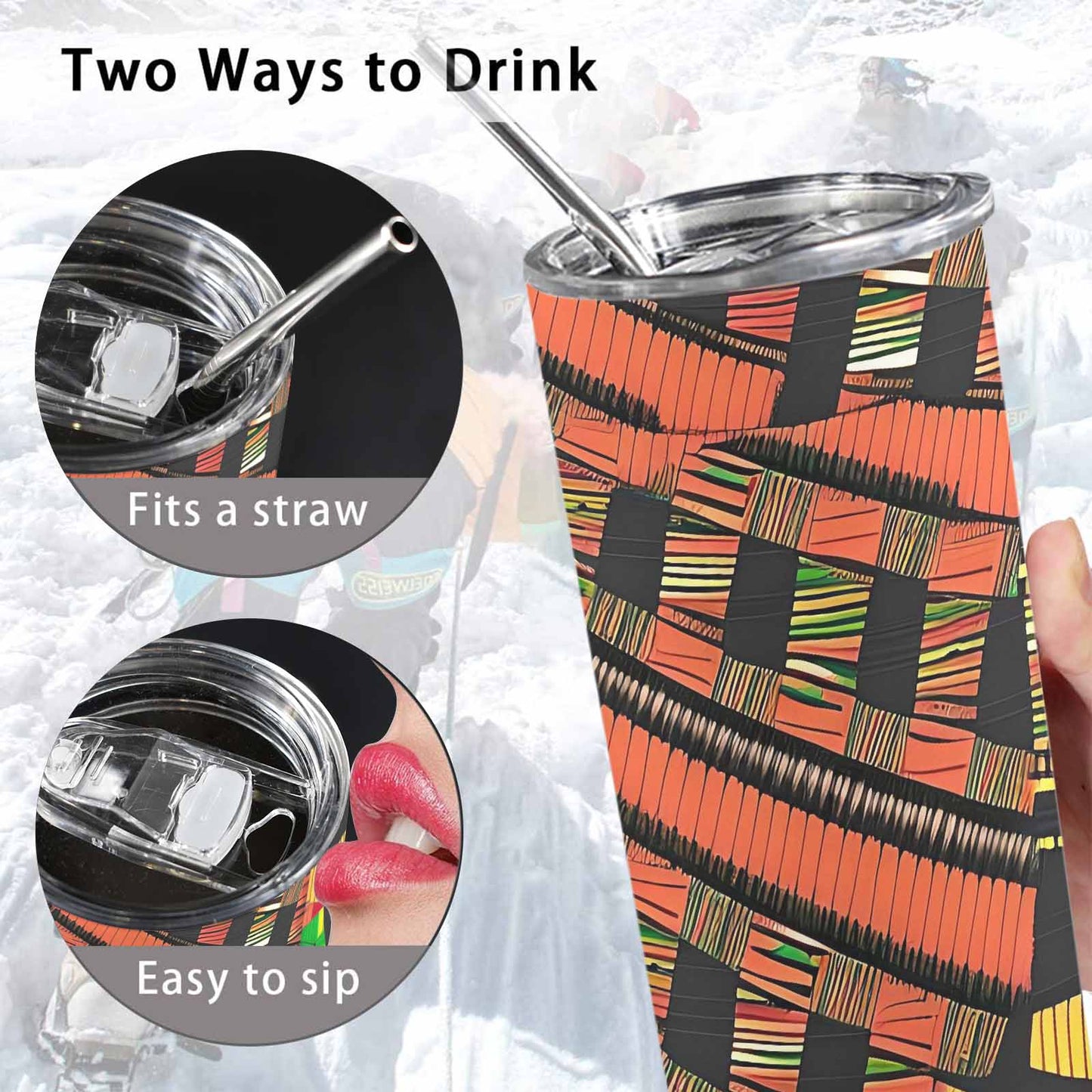 African Art, tall stainless steel insulated tumbler, travel mug, design 46