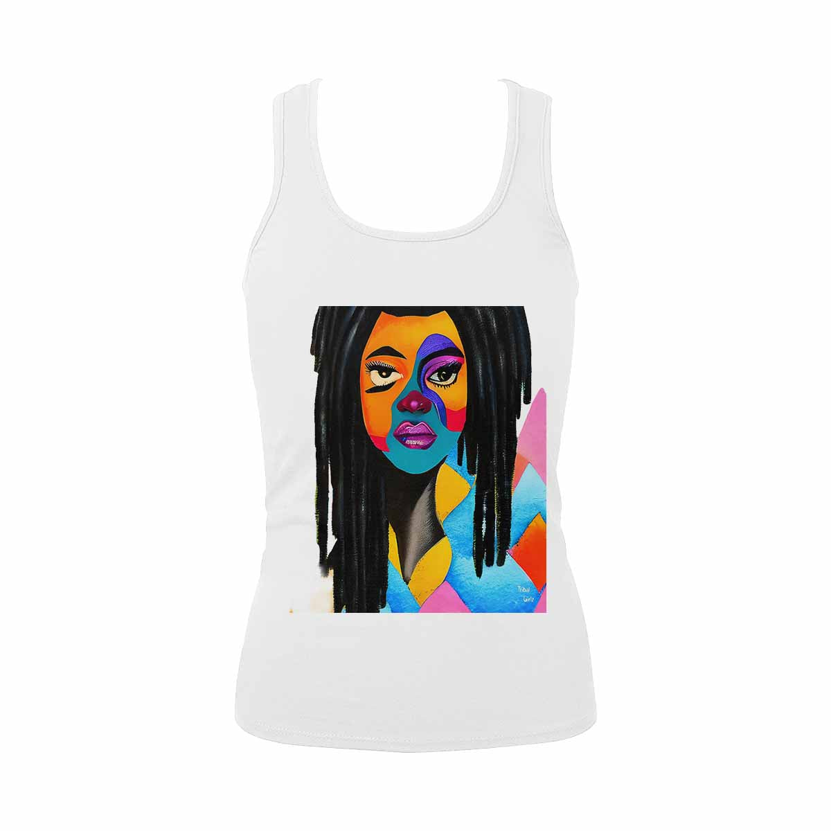 Dreads & Braids, WHITE tank top, cotton, african tribal, outline MCL, Fulangiara 21