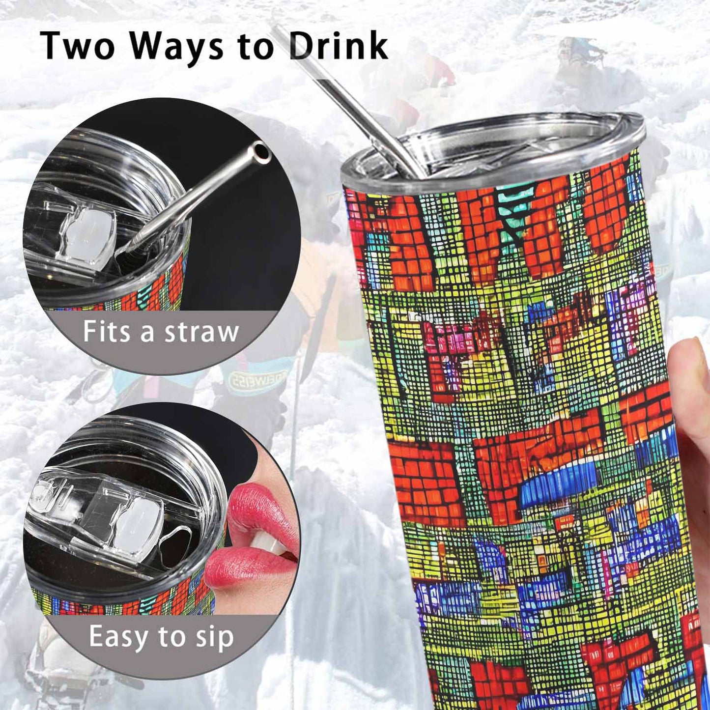 African Art, tall stainless steel insulated tumbler, travel mug, design 22