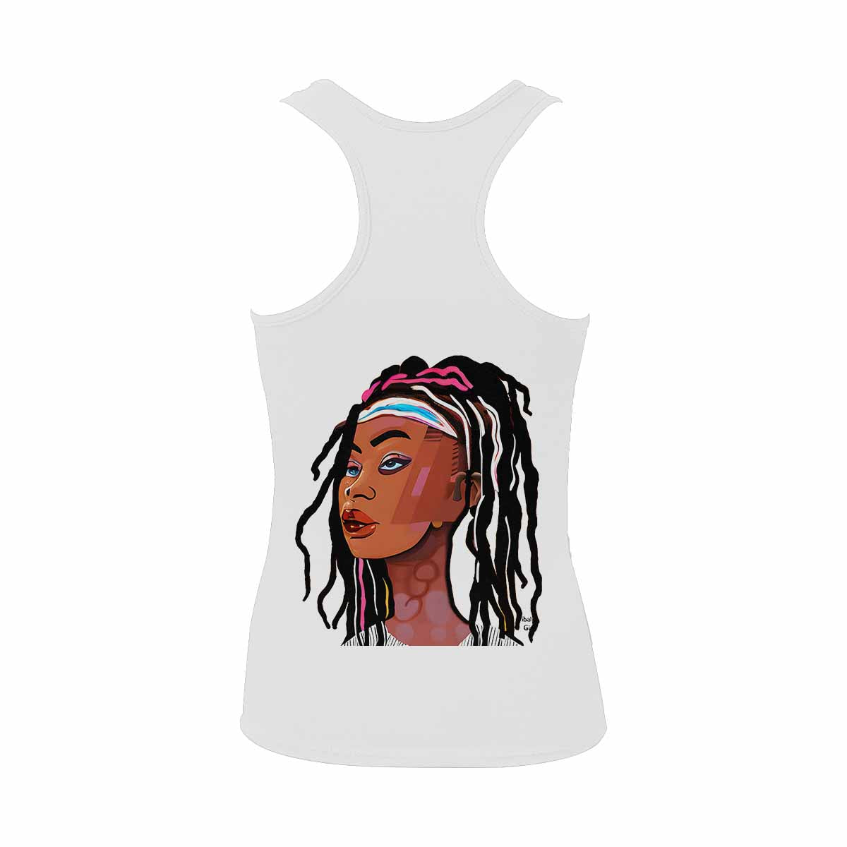 Dreads & Braids, WHITE tank top, cotton, african tribal, outline BL, Fulangiara 16