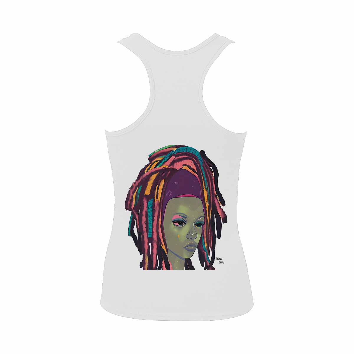 Dreads & Braids, WHITE tank top, cotton, african tribal, outline BL, Fulangiara 9