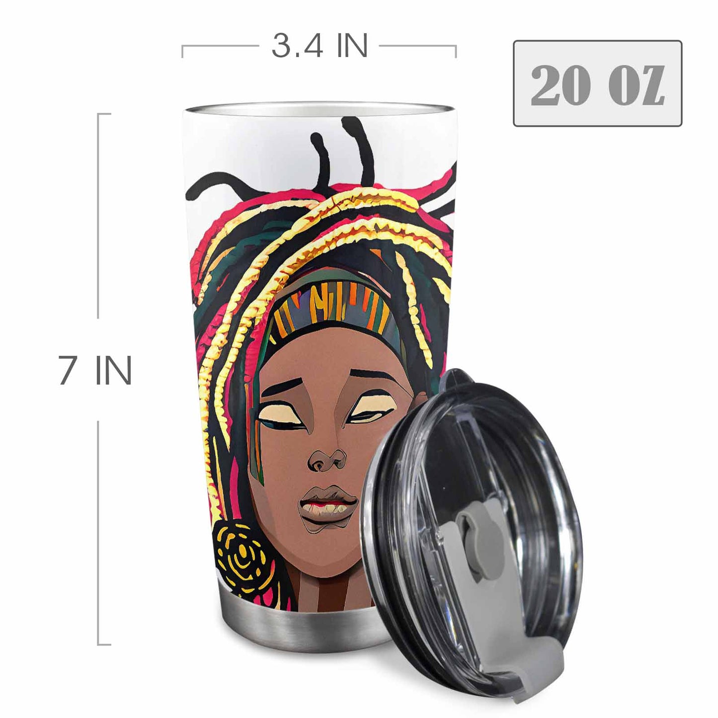 Dreads & Braids, Transparent Tumbler, mug, african tribal, outline BL, Fulangiara 20