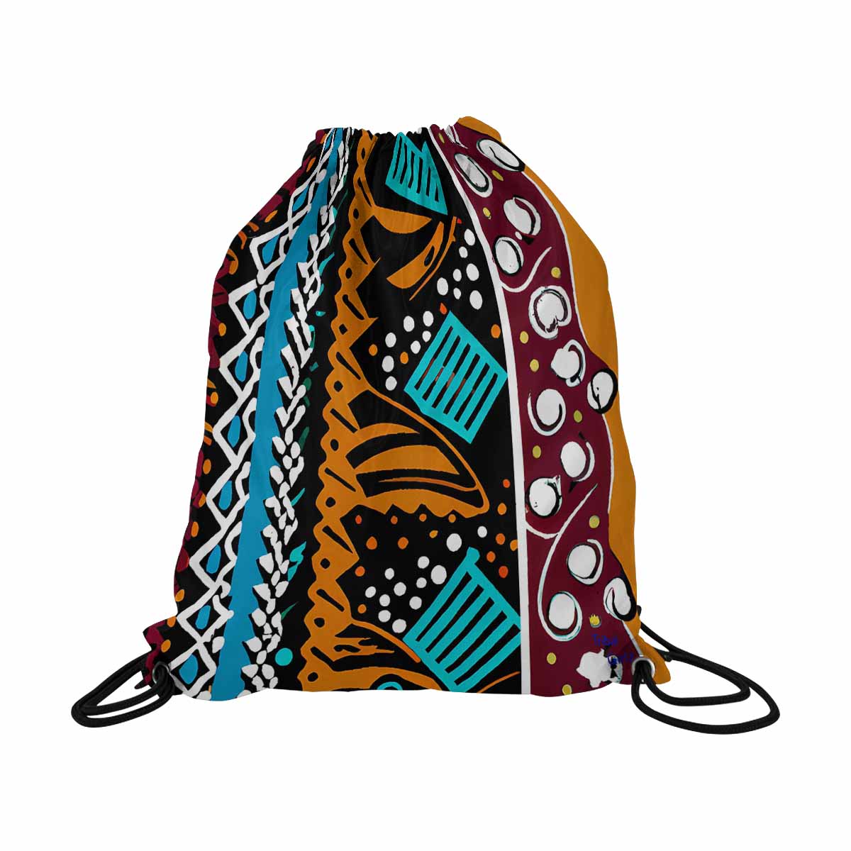 African artsy drawstring sling bag, design 36