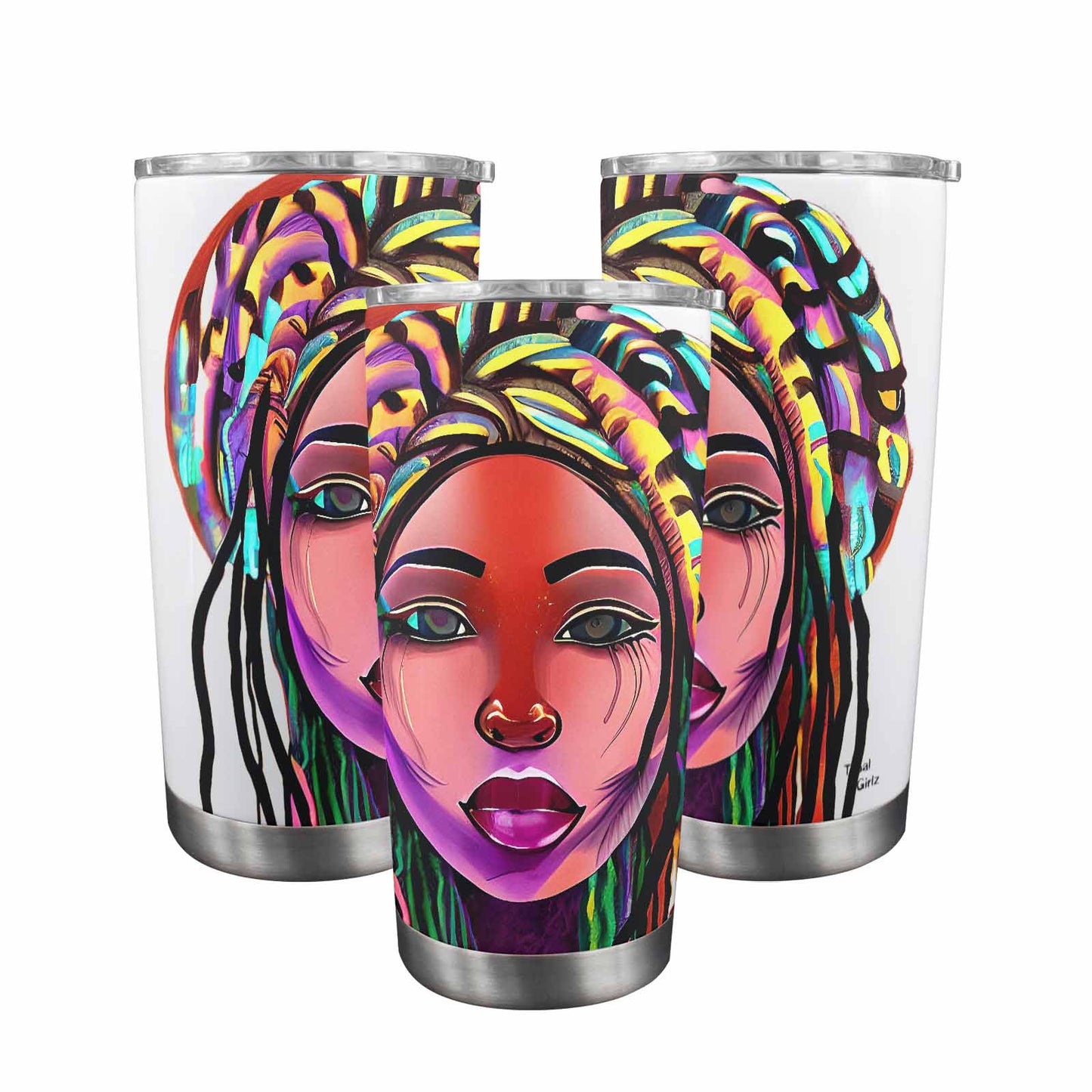 Dreads & Braids, Transparent Tumbler, mug, african tribal, outline BL, Fulangiara 22