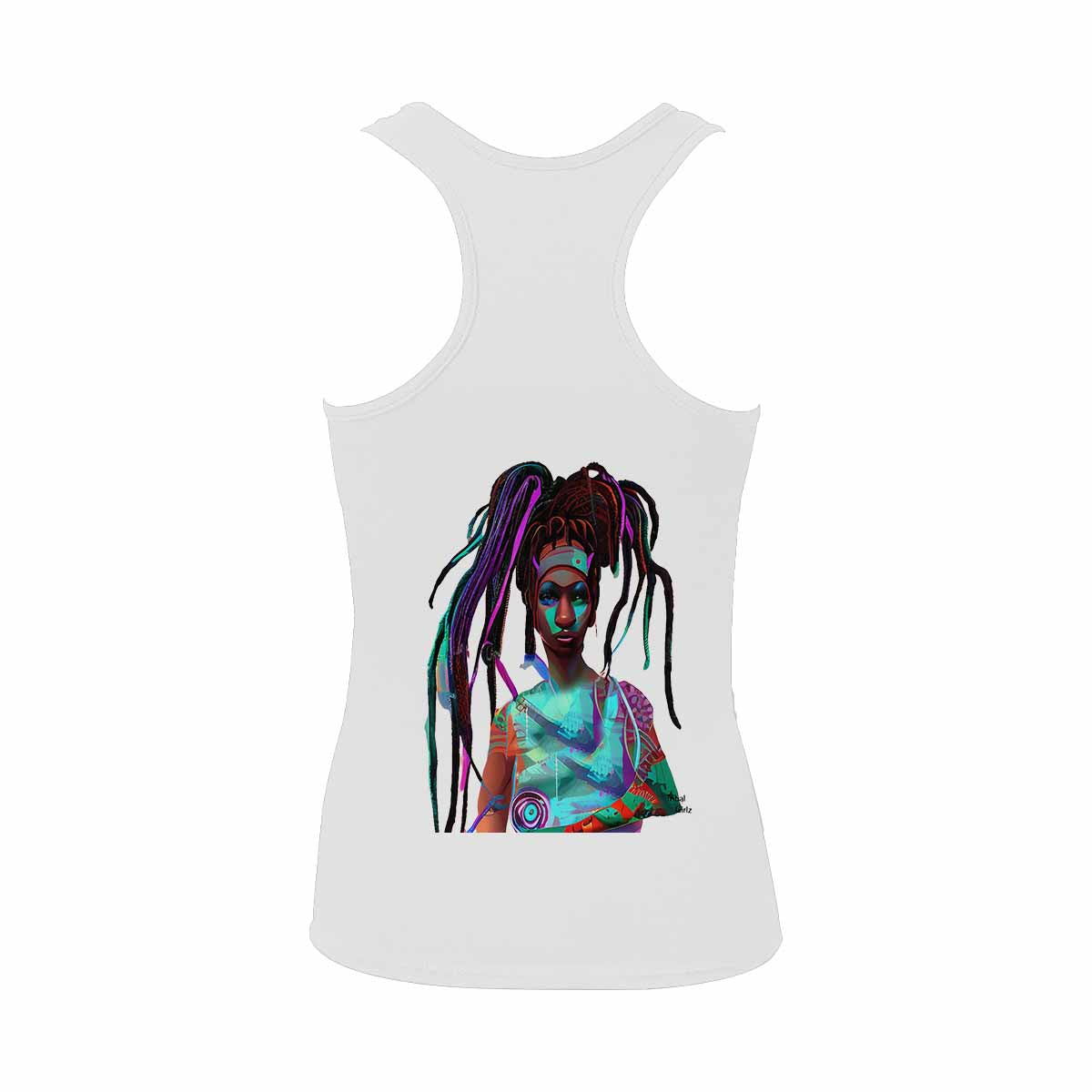 Dreads & Braids, WHITE tank top, cotton, african tribal, outline BL, Fulangiara 32