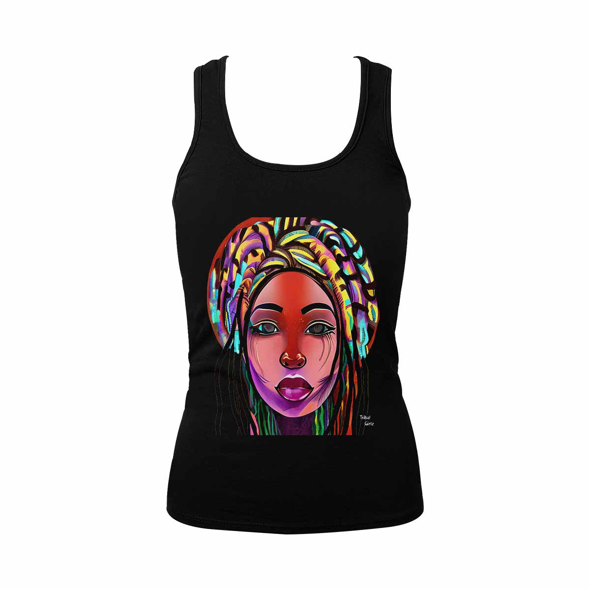 Dreads & Braids, BLACK tank top, cotton, african tribal, outline WL, Fulangiara 22