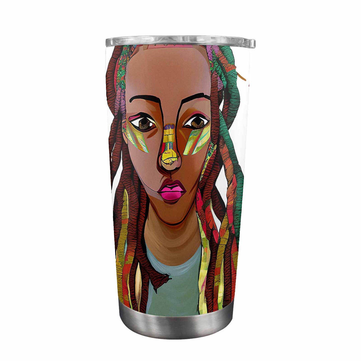 Dreads & Braids, Transparent Tumbler, mug, african tribal, outline BL, Fulangiara 26