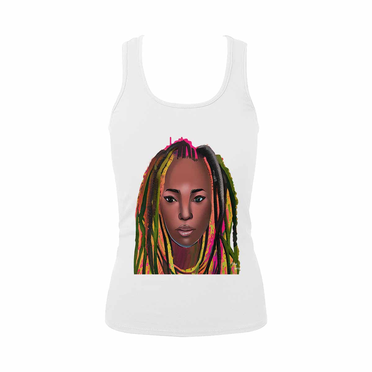 Dreads & Braids, WHITE tank top, cotton, african tribal, outline MCL, Fulangiara 12