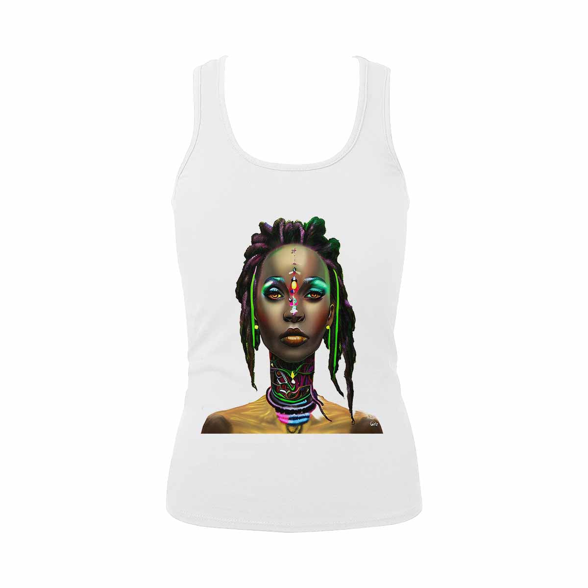 Dreads & Braids, WHITE tank top, cotton, african tribal, outline MCL, Fulangiara 29