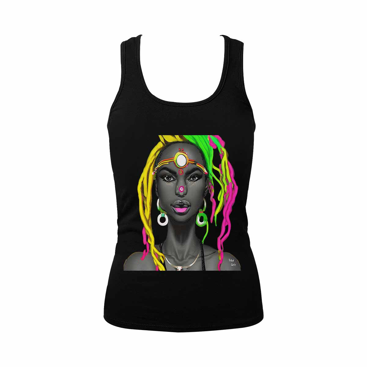 Dreads & Braids, BLACK tank top, cotton, african tribal, outline MCL, Fulangiara 6