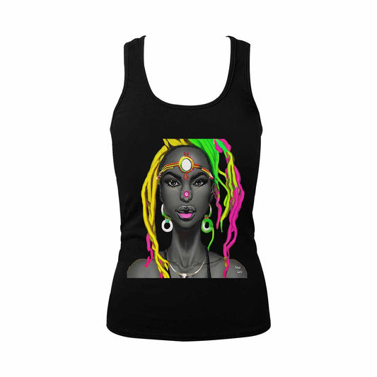 Dreads & Braids, BLACK tank top, cotton, african tribal, outline MCL, Fulangiara 6