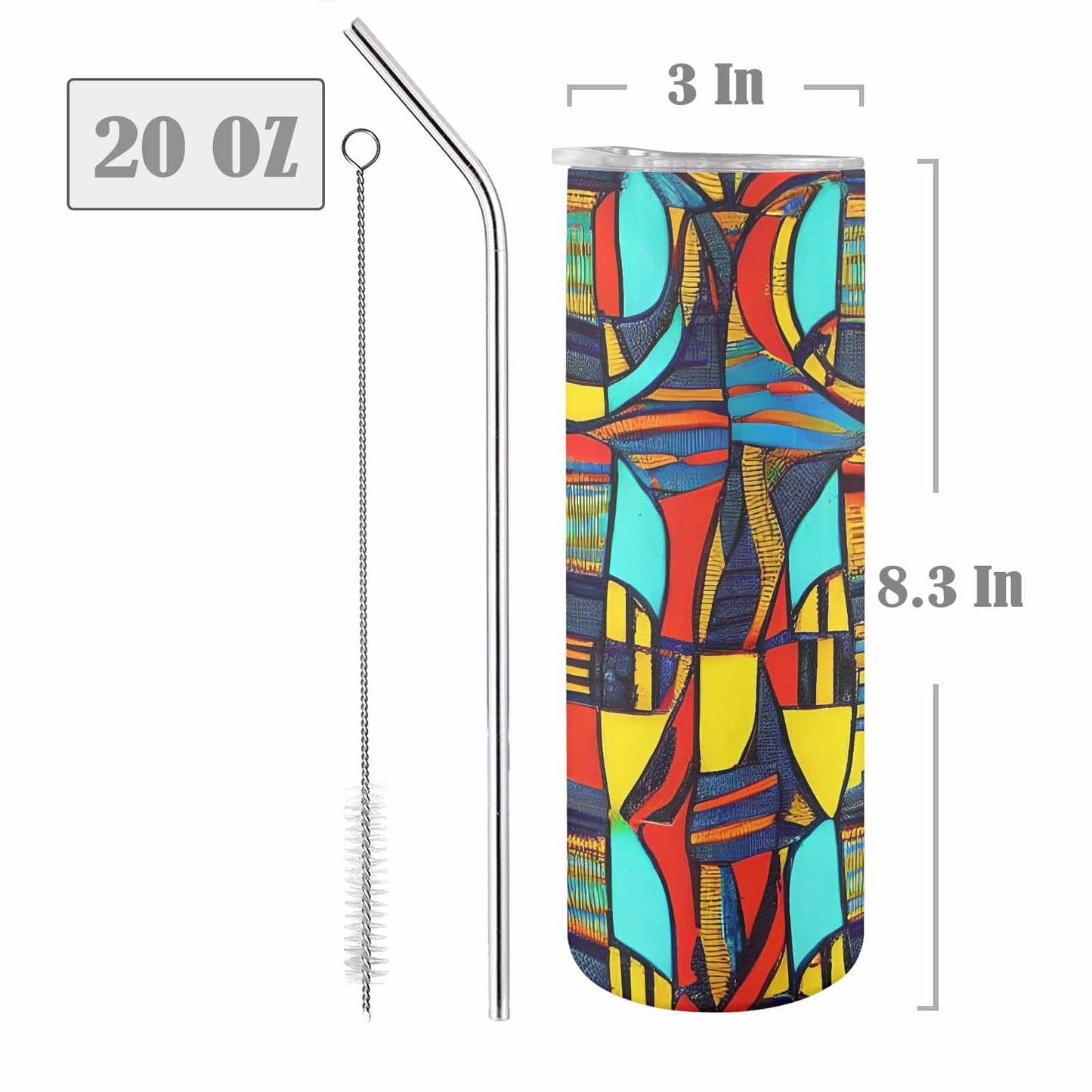 African Art, tall stainless steel insulated tumbler, travel mug, design 02