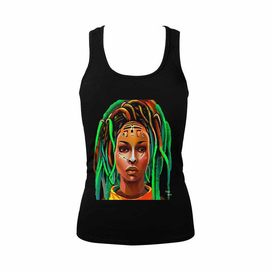 Dreads & Braids, BLACK tank top, cotton, african tribal, outline WL, Fulangiara 48