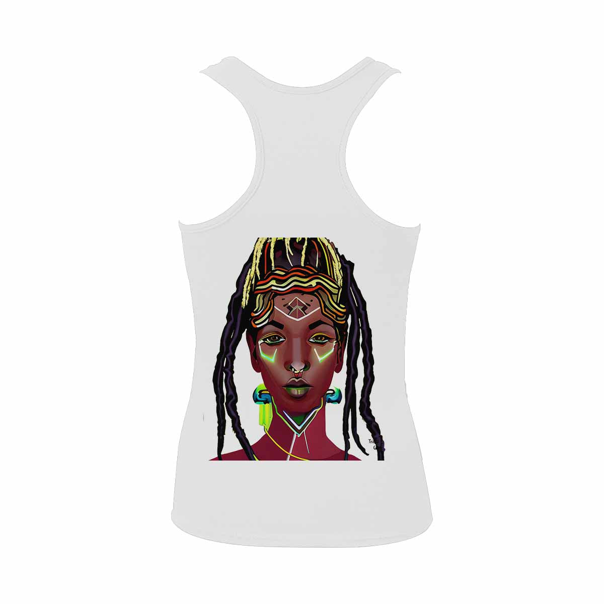 Dreads & Braids, WHITE tank top, cotton, african tribal, outline BL, Fulangiara 44