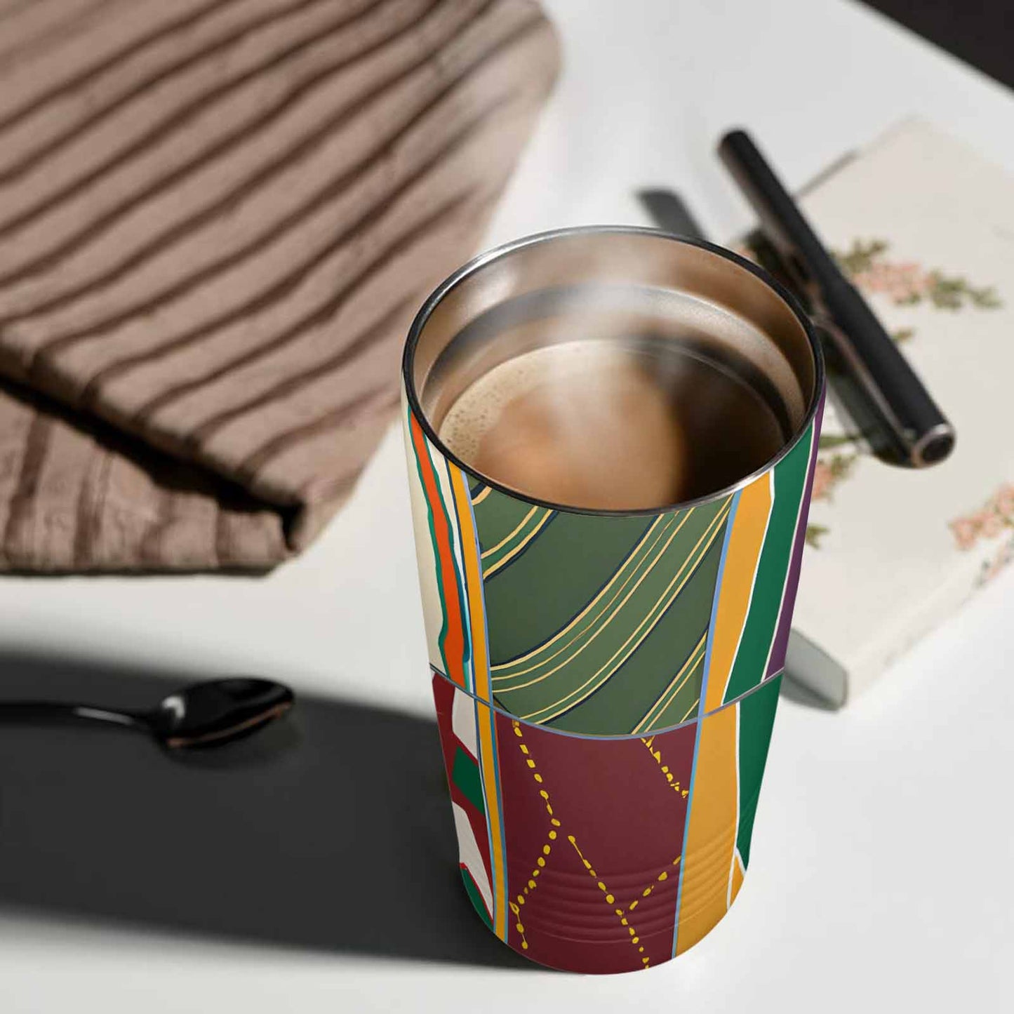 African Art, stainless steel insulated tumbler, travel mug, design 43