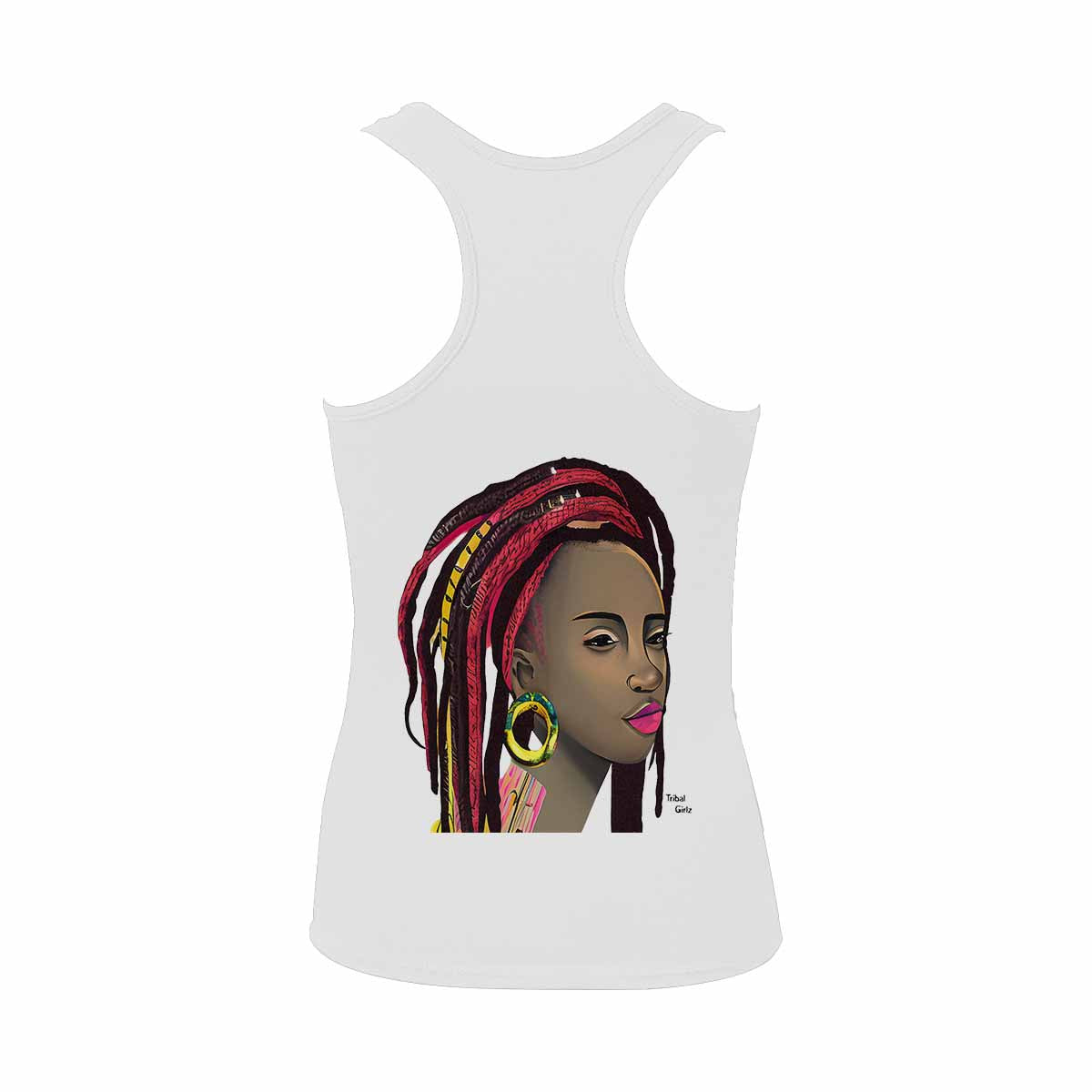 Dreads & Braids, WHITE tank top, cotton, african tribal, outline BL, Fulangiara 4