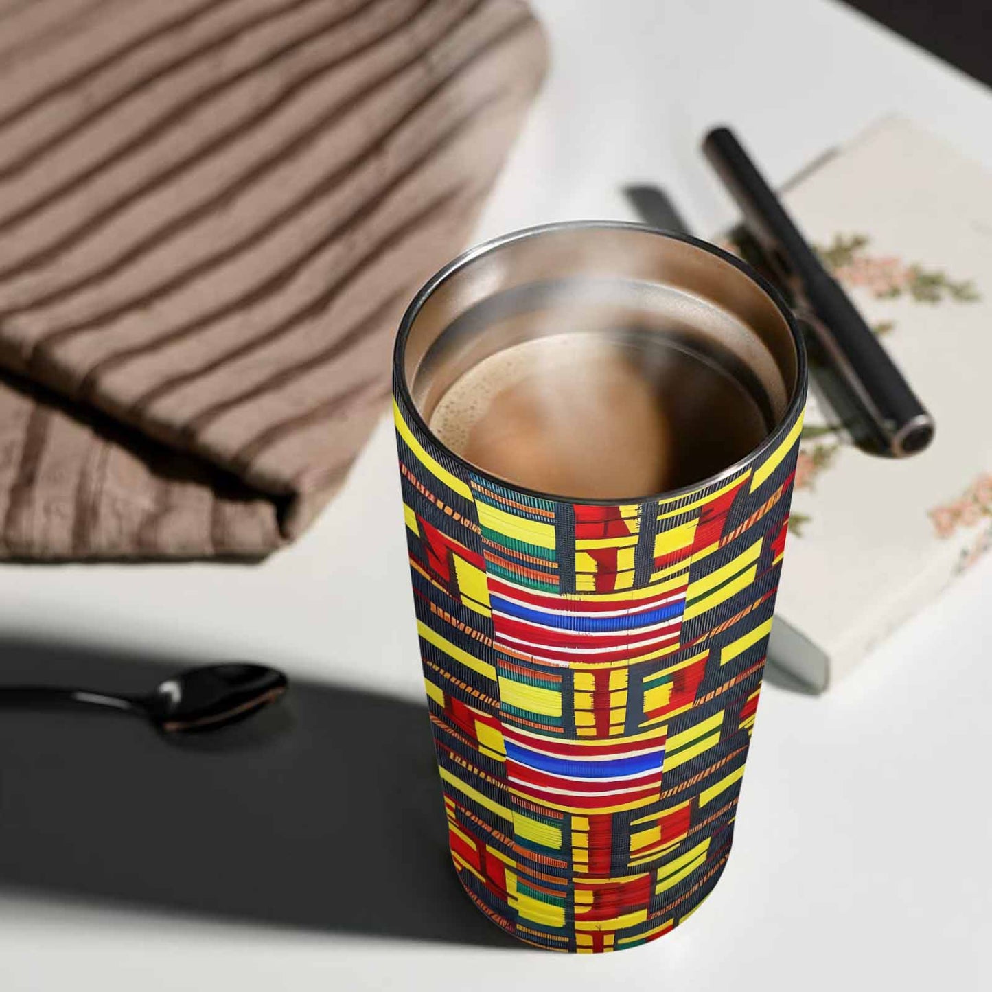 African Art, stainless steel insulated tumbler, travel mug, design 29