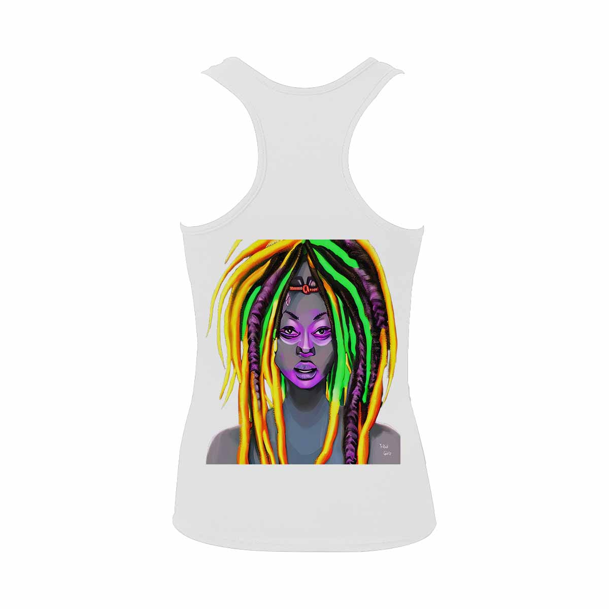 Dreads & Braids, WHITE tank top, cotton, african tribal, outline MCL, Fulangiara 28