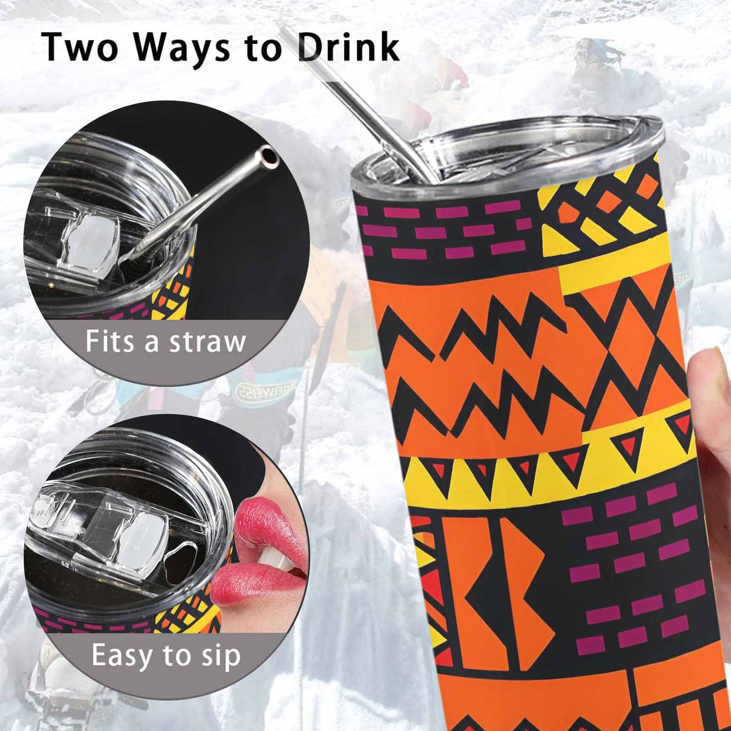 African Art, tall stainless steel insulated tumbler, travel mug, design 38