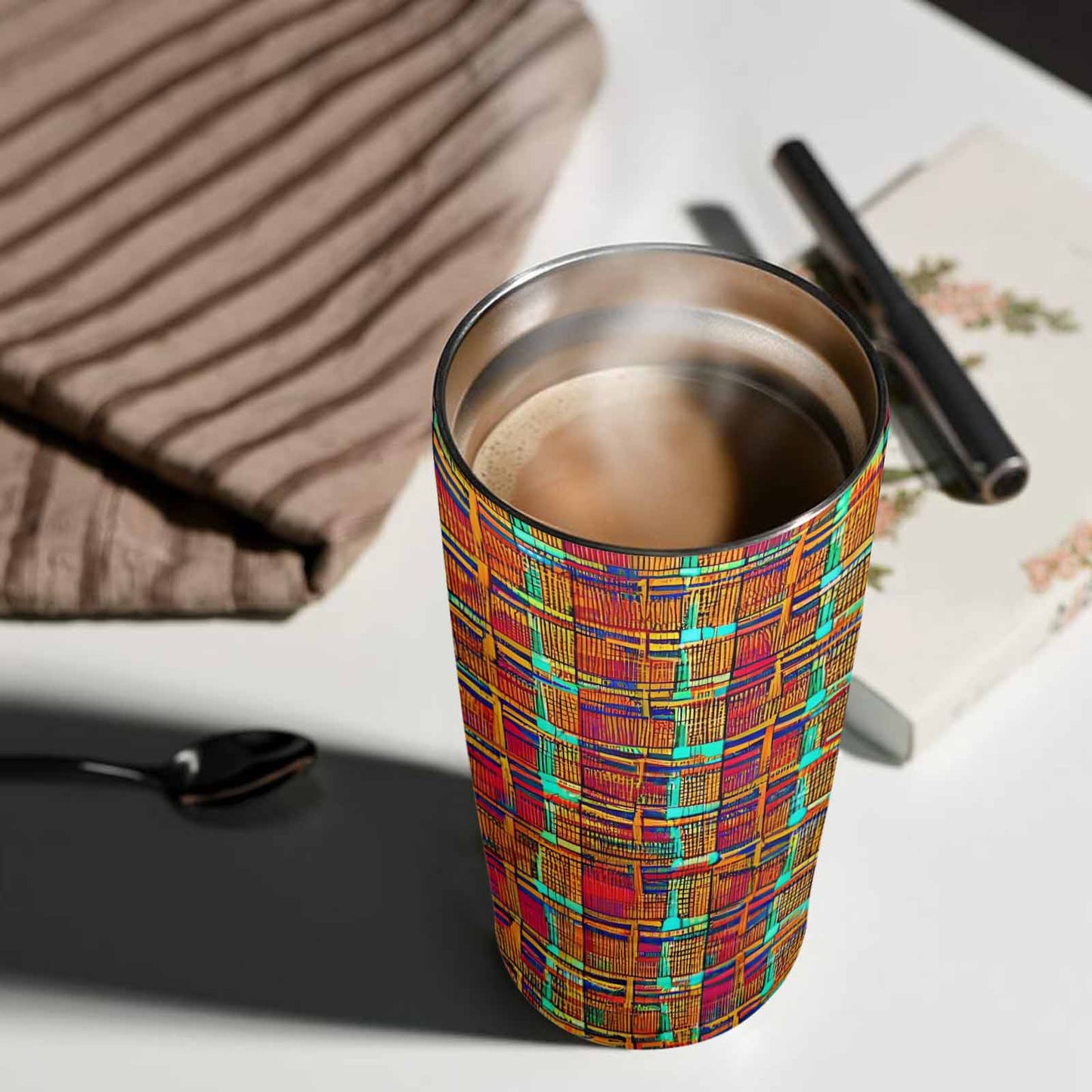 African Art, stainless steel insulated tumbler, travel mug, design 40